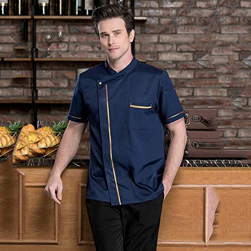 Goldline Nuevo Verano de Manga Corta Uniforme del Cocinero del ama de casa Ropa de Cocina del café del Restaurante Comida Servicio Barbero Trabajar Uniforme,Blue,M