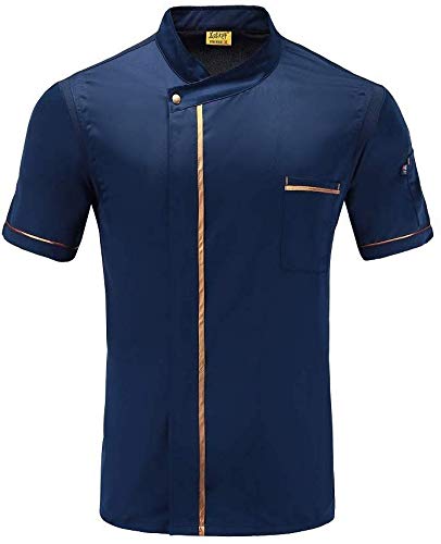 Goldline Nuevo Verano de Manga Corta Uniforme del Cocinero del ama de casa Ropa de Cocina del café del Restaurante Comida Servicio Barbero Trabajar Uniforme,Blue,M