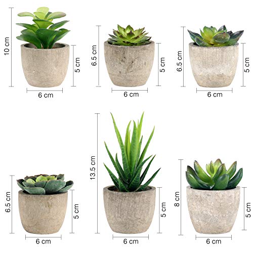 GoMaihe Plantas Suculentas Artificiales, 6 Piezas, Planta Artificial Decorativa, Adecuado para El Hogar Oficina Decoración Jardín Baño Cocina Balcón Planta Falsa Decorativas