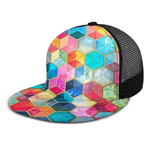 Gorra de béisbol Crystal Bohemian Honeycomb Cubes Hexagon Plaid Gorras de béisbol planas Strapback ajustable