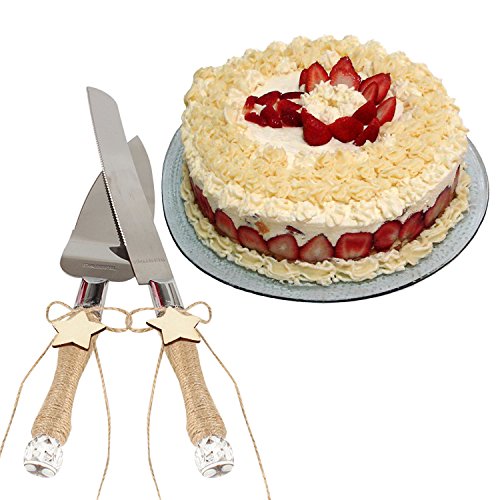 Gosear 2 Piezas Cuchillo de Torta, Moda Cáñamo Cuerda de Acero Inoxidable Torta Cuchillo Cortador Servidor Pala Regalo Set para Cumpleaños Aniversario de Boda de Navidad (Estilo de la Estrella)