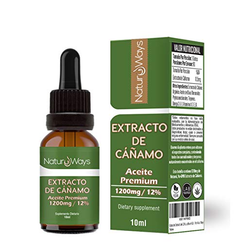 Gotas de Extracto de Cáñamo Orgánico 1200Mg (12%) | Alivia el estrés, dolor y ansiedad | 10ml Vegano & Vegetariano | Espectro Completo | Extraído con Co2 | Hecho en EU | Por NaturWays