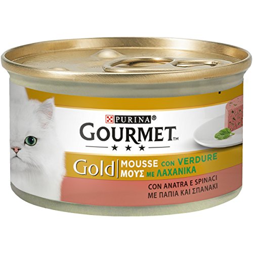 Gourmet Gold Mousse para El Gato, con Pato y un Tocco de Spinaci, 85 g – Pack de 24 Unidades