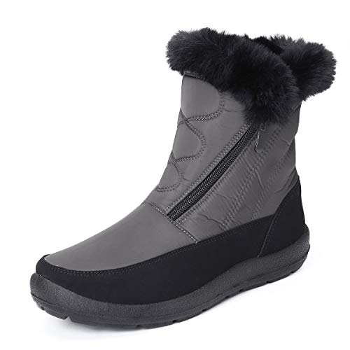 gracosy Botas Nieve Mujer Piel Forrado Tela Sintética Invierno Cálidas Botas Antideslizante Peso Ligero Plano Media Pierna Zapatos