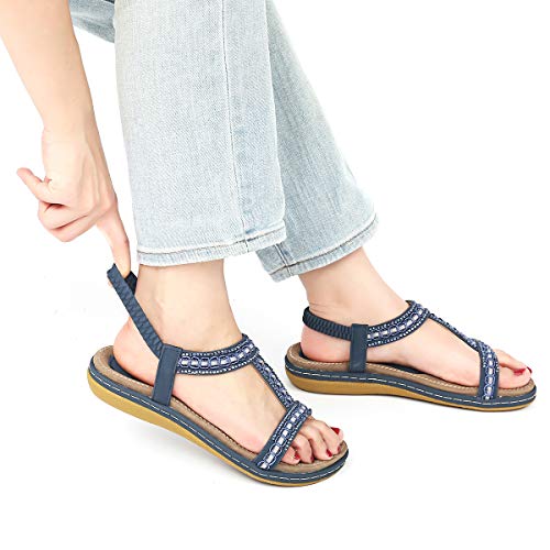 gracosy Sandalias Planas Verano Mujer Estilo Bohemia Zapatos para Mujer de Dedo Sandalias Talla Grande 37-43 Cinta Elástica Casuales de Playa Chanclas Romanas de Mujer Negro Beige 2020