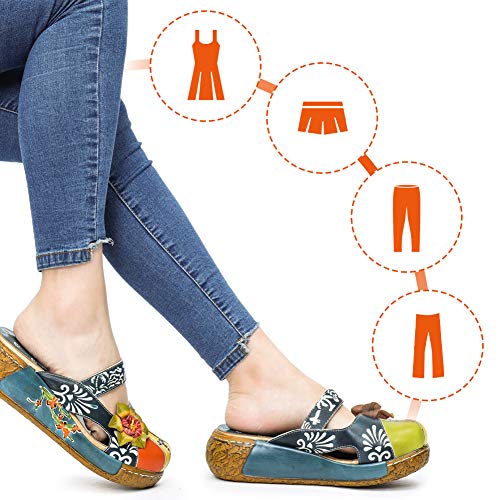 gracosy Zuecos Cuero Mujer, Zapatos Cuña Verano 2020 Tacon Plataforma Bohemias Casual Boda Fiesta Sandalias Mules Vestir con Flor Niña Azul Rojo Verde Gris Grandes