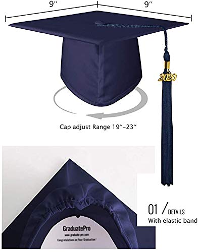 GraduatePro Graduacion Birrete Adulto 2020 Universidad Gorro Unisex Escuela Secundaria PhD Master Doctorado Azul Marino