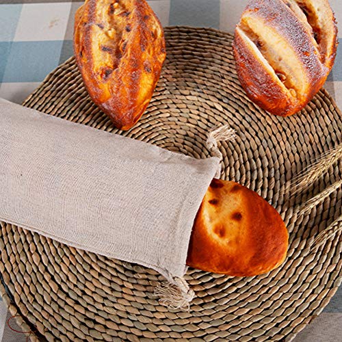 GRANDLIN 2/4 bolsas de almacenamiento de pan de lino natural reutilizable bolsa de cordón para el hogar contenedor de alimentos para pan baguette casero artesanal pan