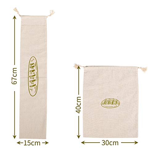 GRANDLIN 2/4 bolsas de almacenamiento de pan de lino natural reutilizable bolsa de cordón para el hogar contenedor de alimentos para pan baguette casero artesanal pan