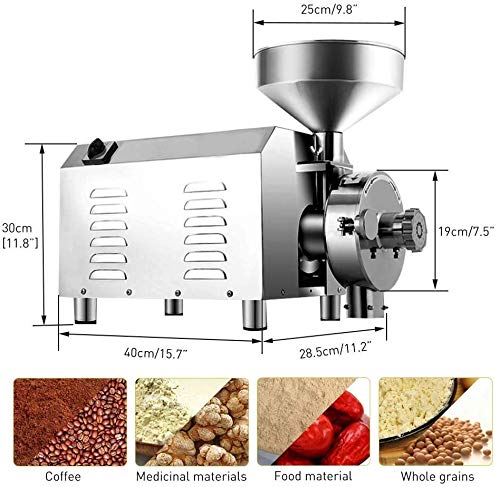 Granos Molinillos Molinos industriales semillas y especias secas molidas en polvo Máquinas de acero inoxidable de Seguridad Alimentaria de la hierba Pulverizar motorizado cereales de grano,2200w