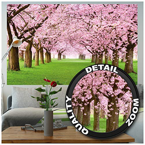 GREAT ART Mural De Pared – Mural De Flor De Cerezo –Flores Primavera Jardín Planta Bosque Parque Naturaleza para Florecer Árbol Avenida Foto Tapiz Y Decoración (210x140 Cm)