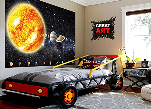 GREAT ART XXL Póster Cuarto De Los Niños – Planetas del Sistema Solar – Mural Galaxia Cosmos Espacio Universo Estrellas Y Tierra Cartel De La Pared Decoración Y Ilustración(140 X 100 Cm)