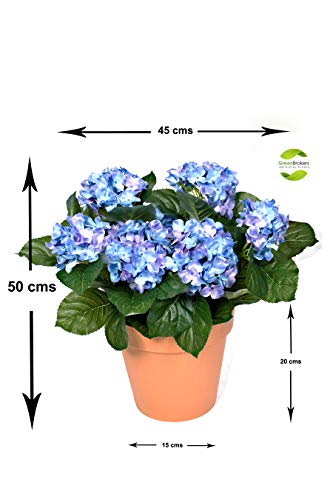 GreenBrokers Hortensia Artificial en Maceta de Color Terracota (46 cm de Altura), Color Azul