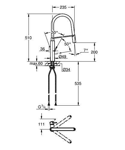 Grohe Concetto Professional - Grifo de cocina, caño giratorio de 360°, caño alto, dos opciones de chorro (Ref. 31491000)