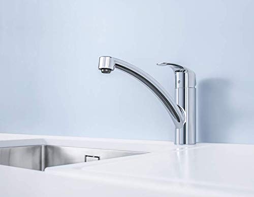 Grohe Eurosmart 33281002 - Grifo de Cocina, Ángulo de Giro de 140°, Acabado Grohe StarLight, Sistema Easy Exchange Mousseur, Conductos Internos independientes