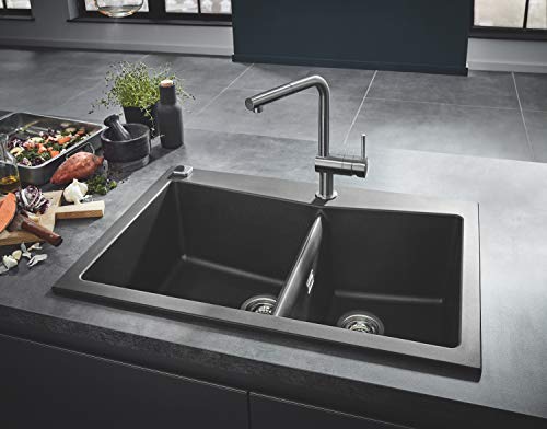 Grohe Minta - Grifo de cocina, ángulo de giro de 360°, acabado Grohe SuperSteel, caño en L (Ref. 32168DC0)