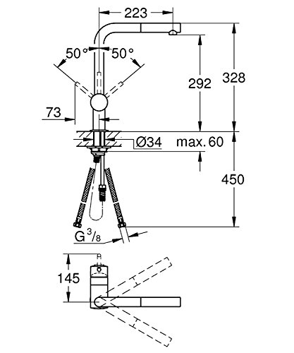 Grohe Minta - Grifo de cocina, ángulo de giro de 360°, acabado Grohe SuperSteel, caño en L (Ref. 32168DC0)