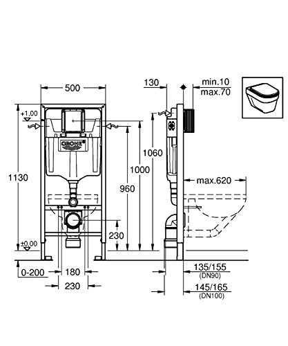 Grohe Rapid SL - Módulo para WC, Sistema de instalación para inodoros suspendidos, altura de instalación 1,13 m (38528001)