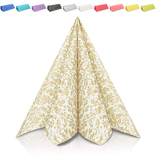 GRUBly Servilletas Oro de Papel gofrado Fino Ornamental | Servilletas Papel de Fiesta como servilletas de Tela | Ideal Cenas Bodas Cumpleaños Barbacoas | Calidad AIRLAID | 40 x 40 cm | Pack de 50