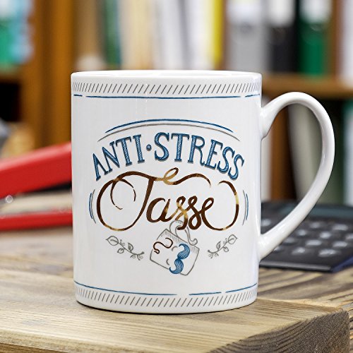 GRUSS & CO Die Geschenkewelt 45398 XL Spruch Anti-Stress - Taza de porcelana (60 cl, 9,5 cm, en caja de regalo), multicolor