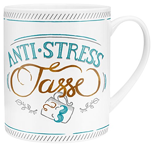 GRUSS & CO Die Geschenkewelt 45398 XL Spruch Anti-Stress - Taza de porcelana (60 cl, 9,5 cm, en caja de regalo), multicolor