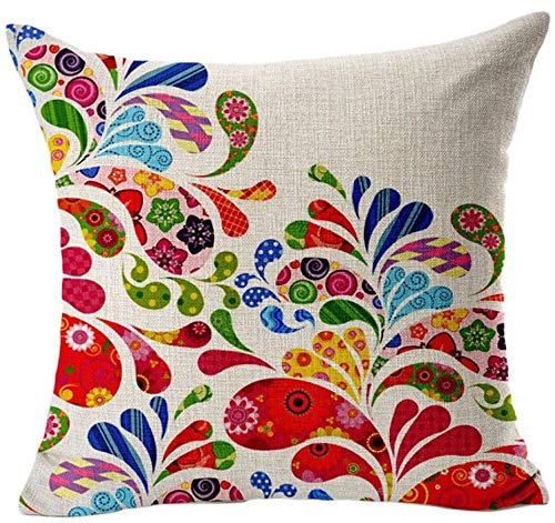 Gspirit 4 Pack Niña Flor Algodón Lino Throw Pillow Case Funda de Almohada para Cojín 45x45 cm