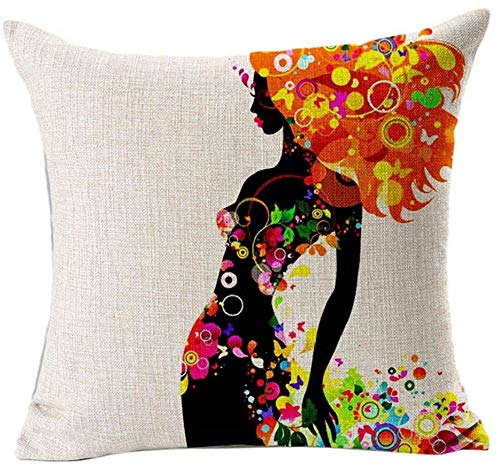 Gspirit 4 Pack Niña Flor Algodón Lino Throw Pillow Case Funda de Almohada para Cojín 45x45 cm