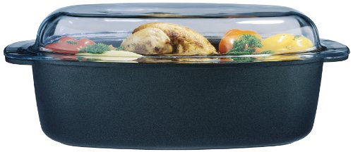 GSW 410557 Gourmet - Fuente con Tapa de Cristal para Asar (38 x 24 cm, 9 L), Color Negro