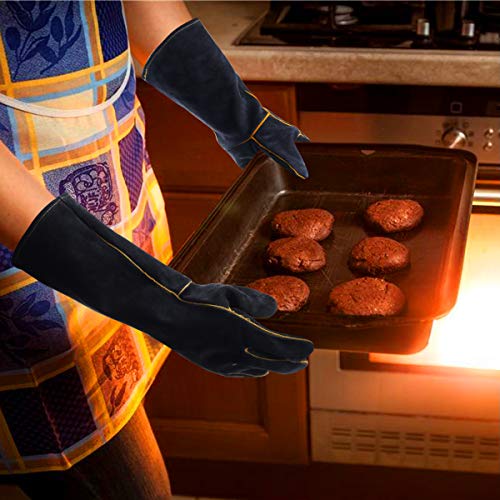 Guantes de cuero de la barbacoa de la soldadura de la forja, 500°F resistentes al calor/al fuego para la chimenea de la estufa del horno de la barbacoa de la soldadura de la parrilla del horno