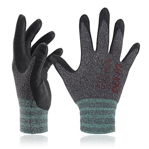 Guantes de Trabajo DEX FIT FN330, Ajuste Cómodo Elástico en 3D, Gran Agarre, Smart Touch, Espuma de Nitrilo Duradera, Fino y Ligero, Lavables a Máquina, Negro Gris Talla 9 (L) 3 Pares