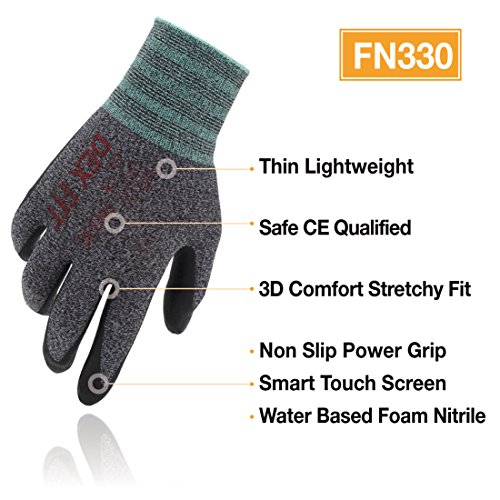 Guantes de Trabajo DEX FIT FN330, Ajuste Cómodo Elástico en 3D, Gran Agarre, Smart Touch, Espuma de Nitrilo Duradera, Fino y Ligero, Lavables a Máquina, Negro Gris Talla 9 (L) 3 Pares