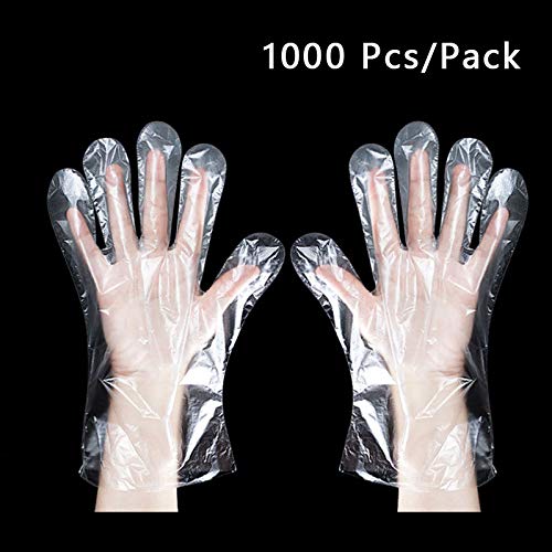 Guantes desechables de plástico transparente para cocinar, limpiar, pintar y manualidades a mano, alimentación y cuidado de mascotas, 1000 unidades