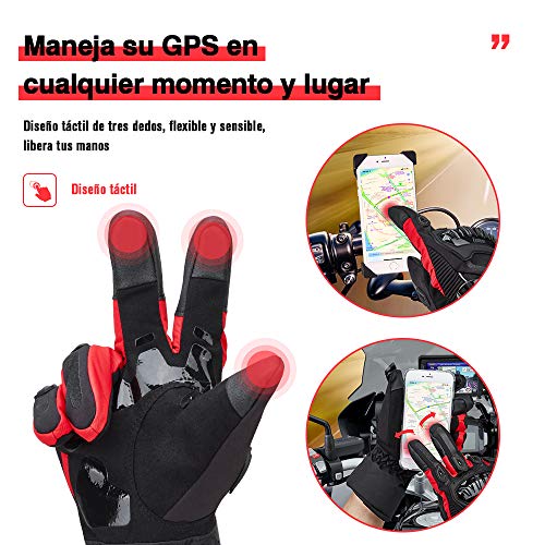 Guantes Moto Invierno Impermeable Pantalla Táctil Guantes Protectores de Motociclismo Dedo Completo para Invierno