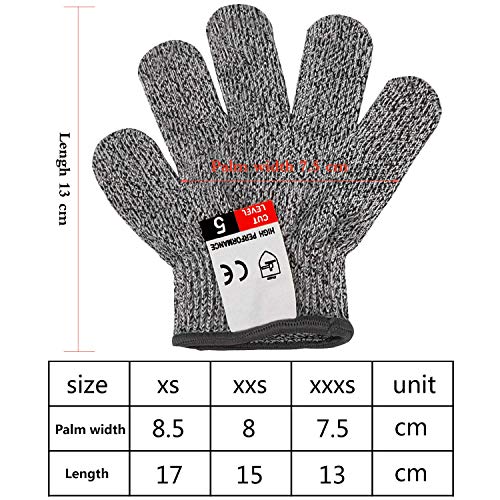 Guantes Resistentes a Los Cortes, 1 Par Guante Anticorte para Cocina, Guantes Resistentes al Corte Protección de Grado alimenticio 5, carnicero Seguridad Proteccion Guante para Cocina - XXXS