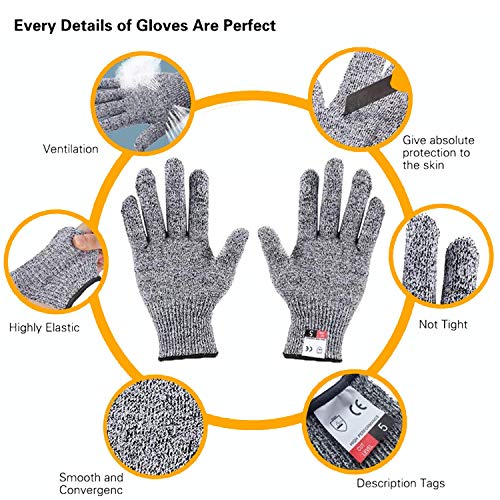 Guantes Resistentes a Los Cortes, 1 Par Guante Anticorte para Cocina, Guantes Resistentes al Corte Protección de Grado alimenticio 5, carnicero Seguridad Proteccion Guante para Cocina - XXXS