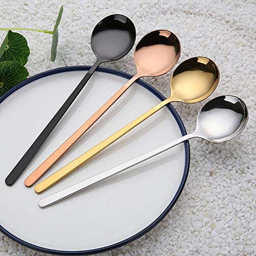 GuDoQi Set de 4 Cuchara de Café Cucharilla 304 Acero Inoxidable con Mango Esmerilado Aptas para Sopa de Helado de Pastel de Azúcar (Plata)