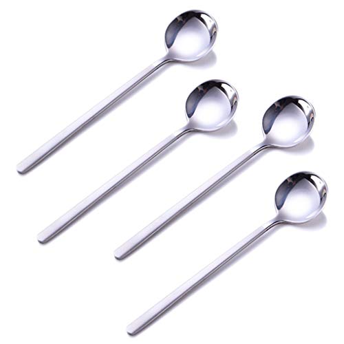 GuDoQi Set de 4 Cuchara de Café Cucharilla 304 Acero Inoxidable con Mango Esmerilado Aptas para Sopa de Helado de Pastel de Azúcar (Plata)