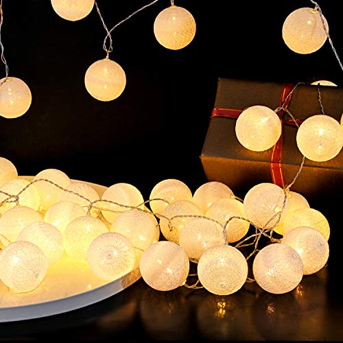 Guirnalda Luminosa de Bolas de algodón, 3M 20 LEDs, Operado con pilas, Cadena de Luces Bolas de Algodón Resistente al agua Guirnalda luminosa Bolas de algodón LED blanco cálido