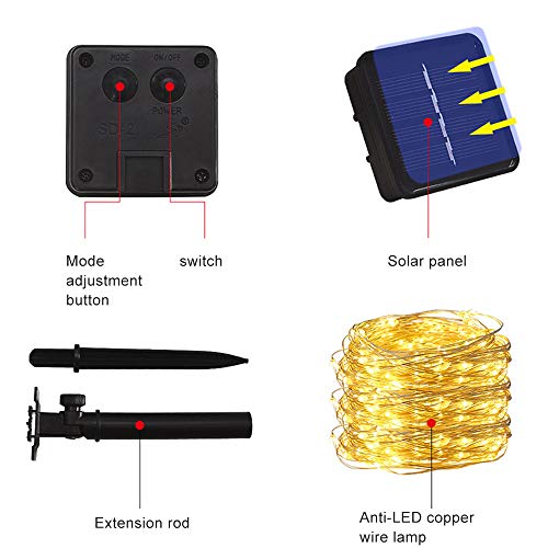 Guirnalda Luz Exterior Solar,Luces Solares Cadena Luces Led Solares Exteriores Jardin 20m 200 LED 8 Modos Cadena de Luces Impermeable Iluminación Decoración para Navidad,Fiestas,Patio,Jardines