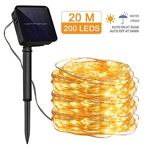 Guirnalda Luz Exterior Solar,Luces Solares Cadena Luces Led Solares Exteriores Jardin 20m 200 LED 8 Modos Cadena de Luces Impermeable Iluminación Decoración para Navidad,Fiestas,Patio,Jardines