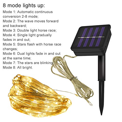 Guirnalda Luz Exterior Solar,Luces Solares Cadena Luces Led Solares Exteriores Jardin 20m 200 LED 8 Modos Cadena de Luces Impermeable Iluminación Decoración para Navidad,Fiestas,Patio,Jardines