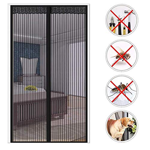 GUOGAI Mosquitera Puerta Magnetica 130x230cm(51x91inch) Mosquiteras para Puertas Permite Entrada Aire Fresco Fácil de ensamblar para Sala de Salón Terraza, Negro A