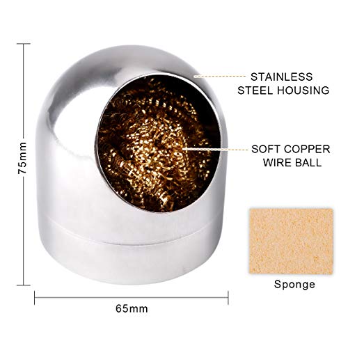 Guokukey Limpiador de punta de soldadura, bola de limpieza y base, soporte suave de punta de latón en espiral (3 piezas de bola de latón + 3 esponjas)