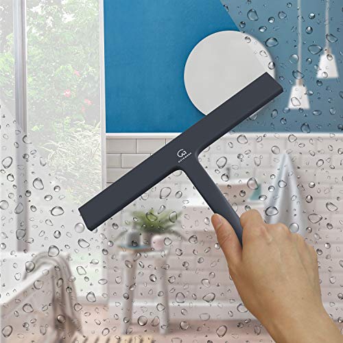 GÜTEWERK rasqueta limpiacristales para Ducha y mampara Profesional con Colgador Ventosa - Negro - 23 cm - sin taladrar ni Pegar - Silicona y Acero Inoxidable