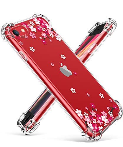 GVIEWIN Funda iPhone 8, Funda iPhone 7, Ultra Delgado Claro Flores Patrón Diseño Silicona Anti-Rasguño Protección de Esquina Protector Completo Caso para iPhone 7/8 (Melocotón)