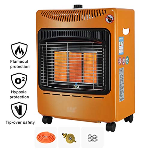 GXFC 4200W Estufa de Gas GLP, con Temporizador, Ruedas Portátil, Calefactor de Espacio Infrarrojo, Protección de Seguridad, Naranja