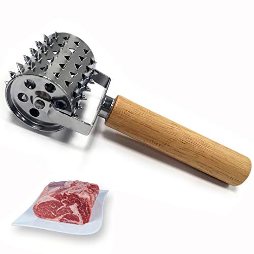 Gxhong Ablandador de carne de acero inoxidable, ablandador de carne de condimento rodante, bistec ablandador de escalope, ablandador de cocina, para bistec, pollo, pescado, cerdo