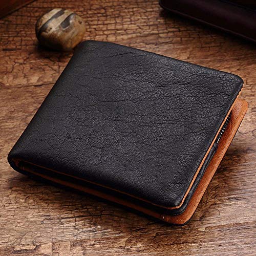 GY-HCJIqb Carpeta del Cuero Genuino de los Hombres Titular de Tarjeta Monedero Hombre Masculino Vallet Abrazadera for Bolsa de Dinero (Color : Black Horizontal)