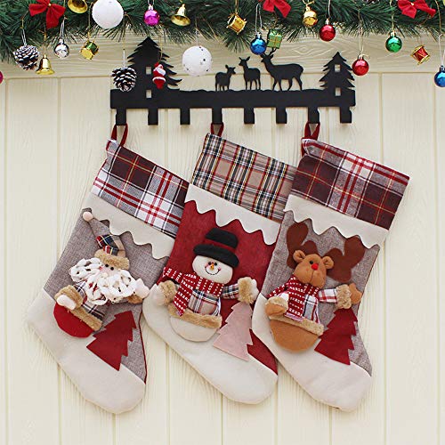 GZQ 3 pcs Calcetines Navideños, Calcetines Colgante de Decoración Navideña,Medias Bolsa de Regalo,Diseño de Papá Noel, muñeco de Nieve,Elk