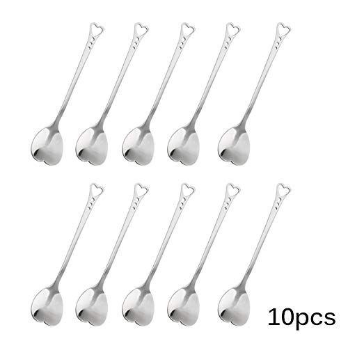 HaavPoois Juego de Cucharas de Café, Cucharas de Postre en Forma de Corazón de Acero Inoxidable Cucharas de Azúcar Cucharita Accesorios de Cocina de Navidad, Juego de 10